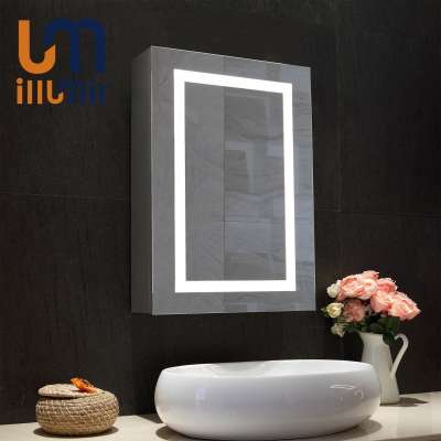 OEM High Quality Wall Mounted Aluminum Chassis LED Lighted Bathroom Mirror Cabinet